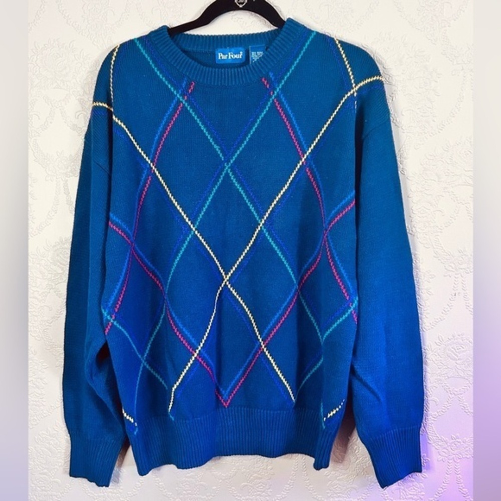 Blue Argyle Men's Sweater ParFour Vintage xl